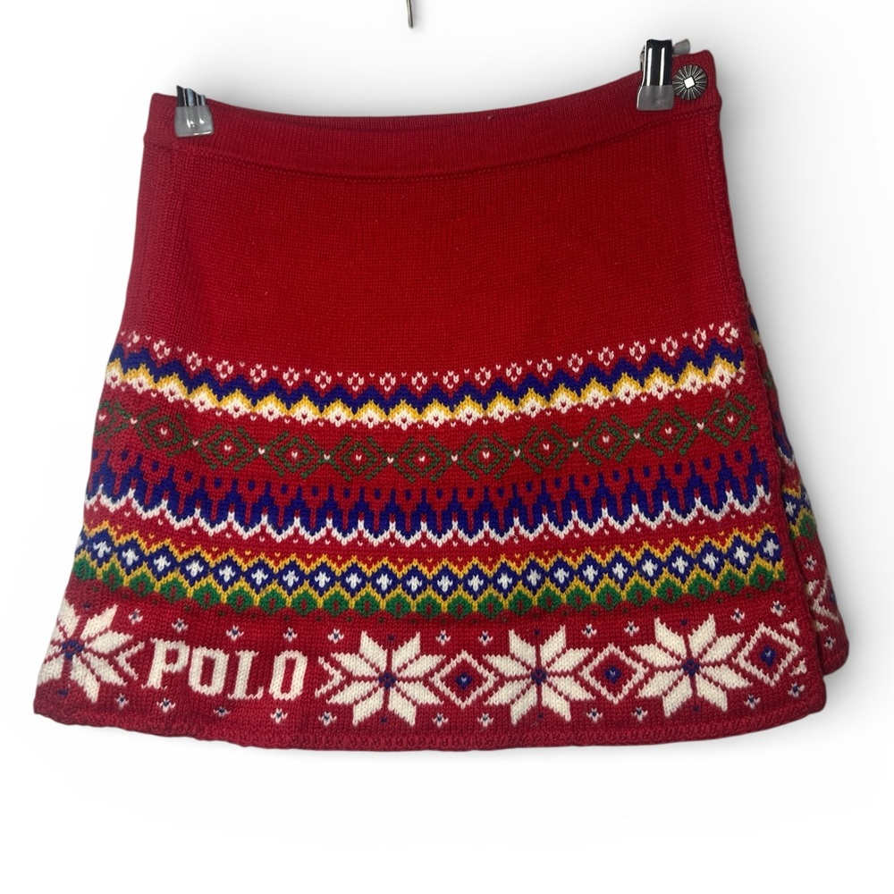 Polo by Ralph Lauren Red and Multicolor Patterned Mini Skirt Fair Isle Knit S/M